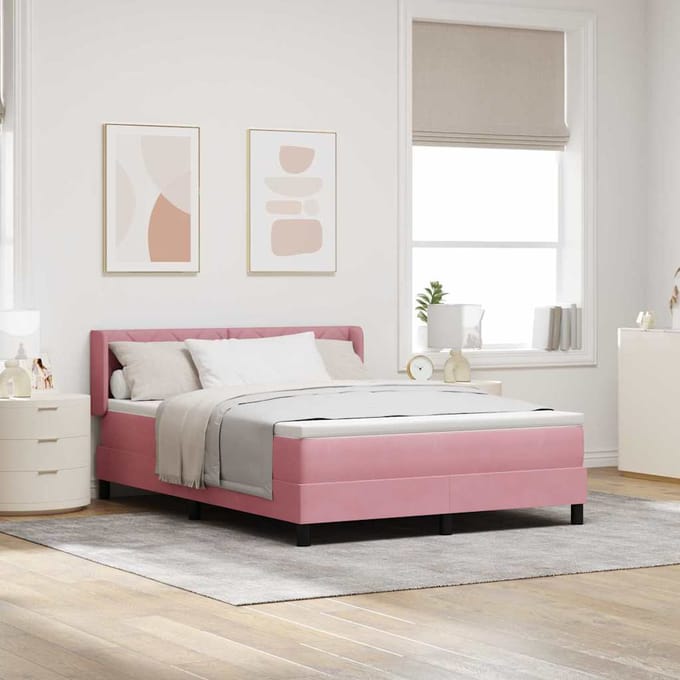 vidaXL - Boxspring - bed - met - hoofdeinde - Roze - 200 - x - 160 - cm - Fluweel