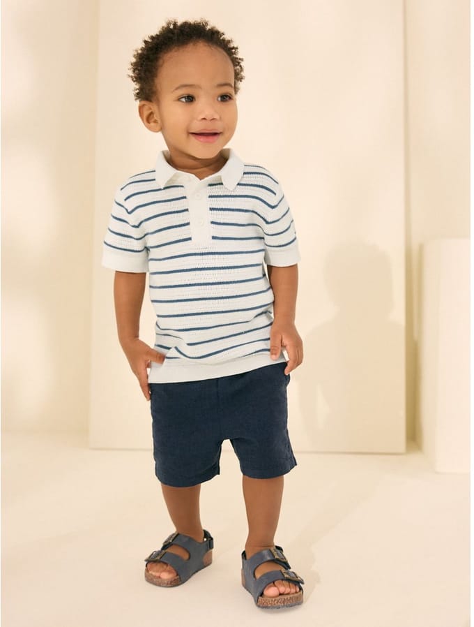 Next - Jongens - Gebreid poloshirt met knopen bij de hals van 100% katoen - Wit