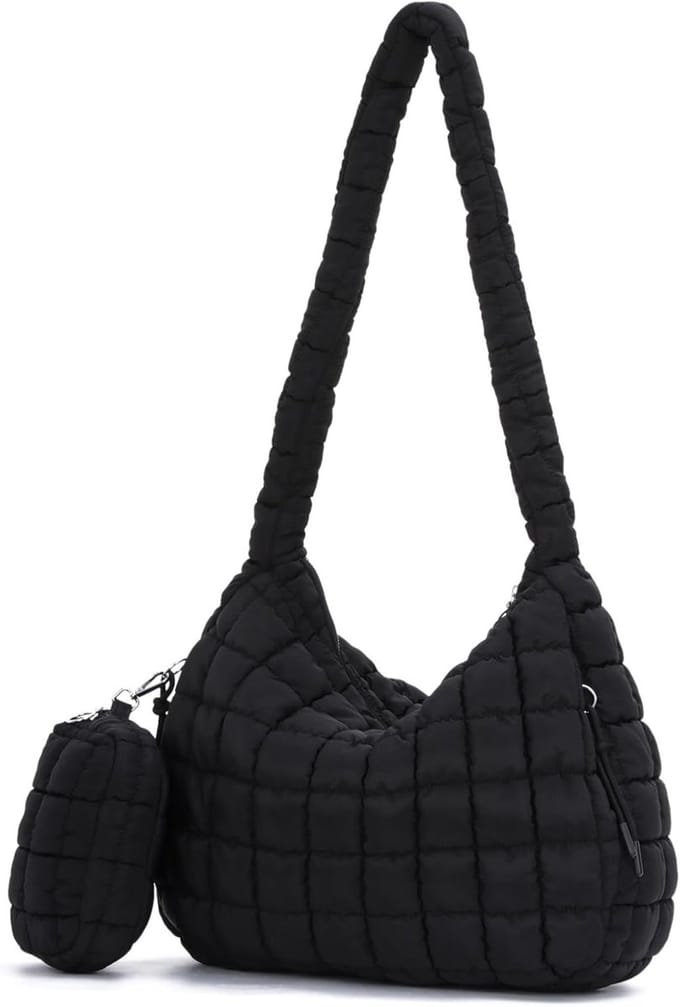 Grote Buffer Tas voor Dames, Gevoerde Schoudertas, Dikke Crossbody Tas met Ritsvak voor Essentials