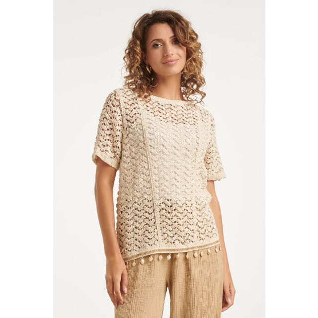 Smashed Lemon Gehaakte top met korte mouwen en schelpen-detail |