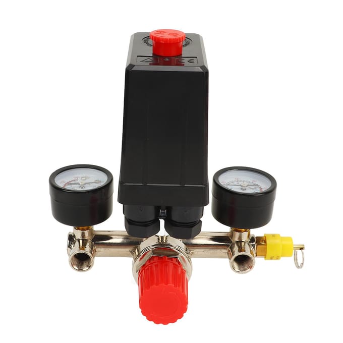Luchtcompressor Drukschakelaar Dubbele Regelaar Automatische Drukregelklep met Manometer 0‑12BAR 0‑180PSI