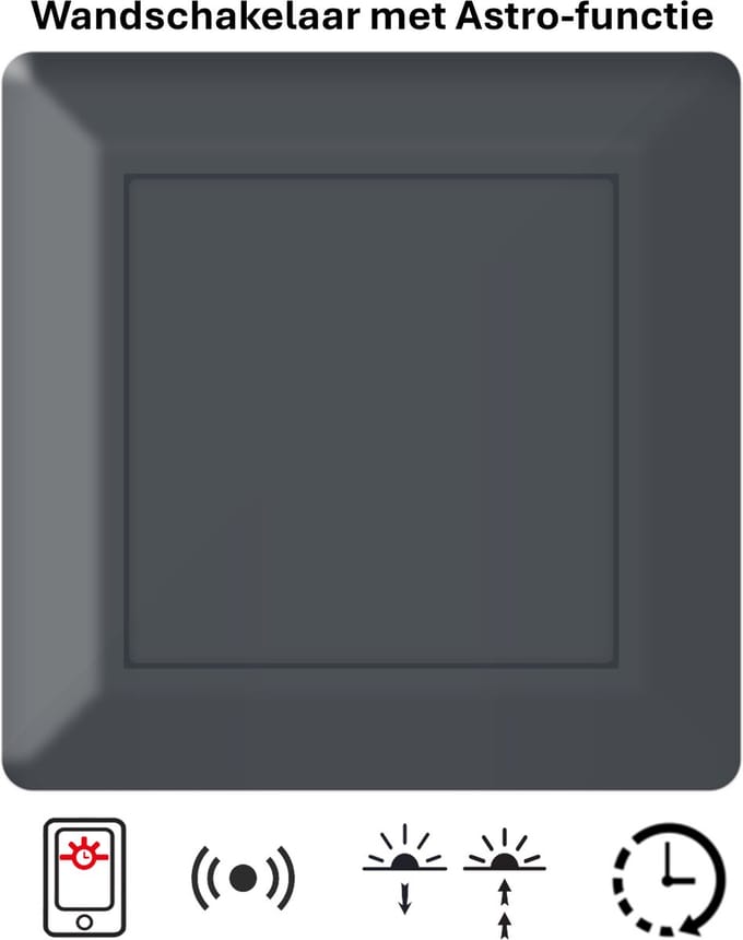 Freelux Drukknop | Astro Tijdschakelaar | Bluetooth | Led Schakelaar | 230VAC/10A | Antraciet mat gelakt