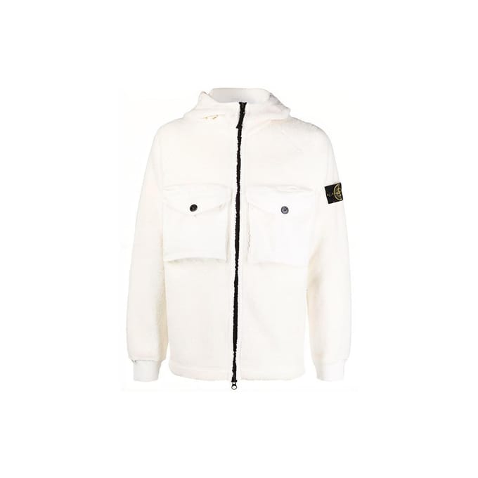 Stone Island FW21 Logo Patch Lamsvelpaneel Dubbele Zak Capuchonjas Heren jassen Wit 751560134-V0001 XL white