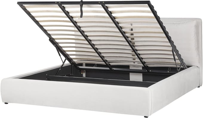 BAJONNA - Bed met opbergruimte - Gebroken wit - 180 x 200 cm - Fluweel