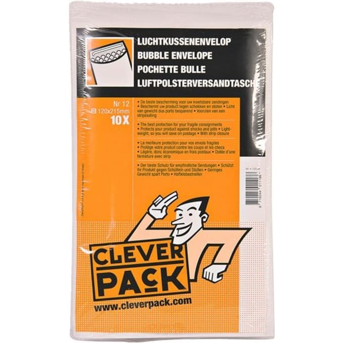 Cleverpack luchtkussenenveloppen, ft 120 x 215 mm, met stripsluiting, wit, pak van 10 stuks