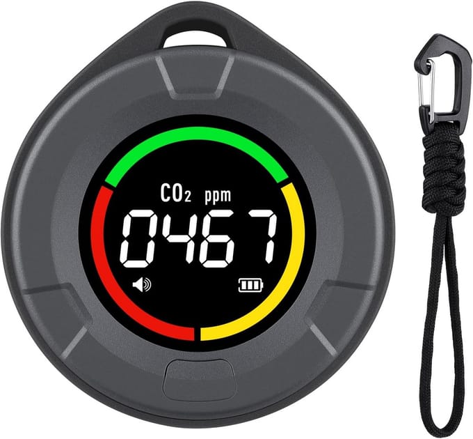 CO2 Monitor - Luchtkwaliteit Meter - Binnenklimaat Meten - NDIR Sensor - Draagbaar - Grijs
