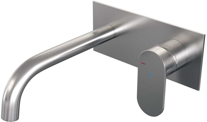 Brauer Brushed Edition Inbouw Wastafelmengkraan met Gebogen Uitloop en Afdekplaat Model C1 RVS Geborsteld PVD