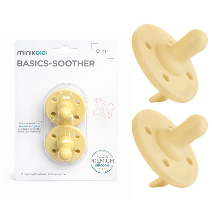 Dynamische Siliconen Speen voor baby's 2 stuks. MinikOiOi Geel 0-24m