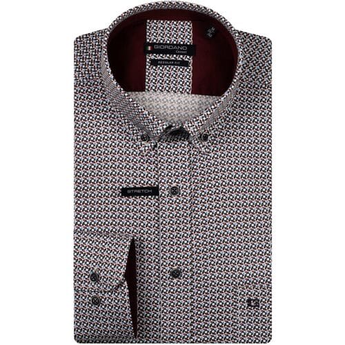 Giordano Overhemd Ivy Abstract Graphic Pattern Button-Down Satin Stretch Deep Mauve-Multi / male