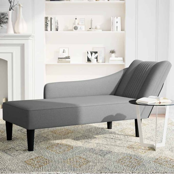 vidaXL - Chaise - longue - met - rechterarmleuning - stof - donkergrijs