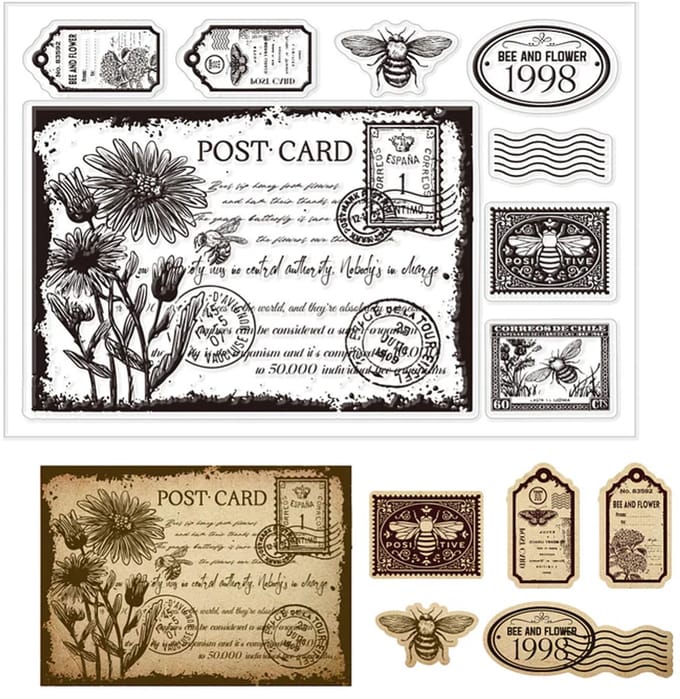 BaBaBa Clearstamps Clearstempels A5 Set Postcard Bloemen en Bijen