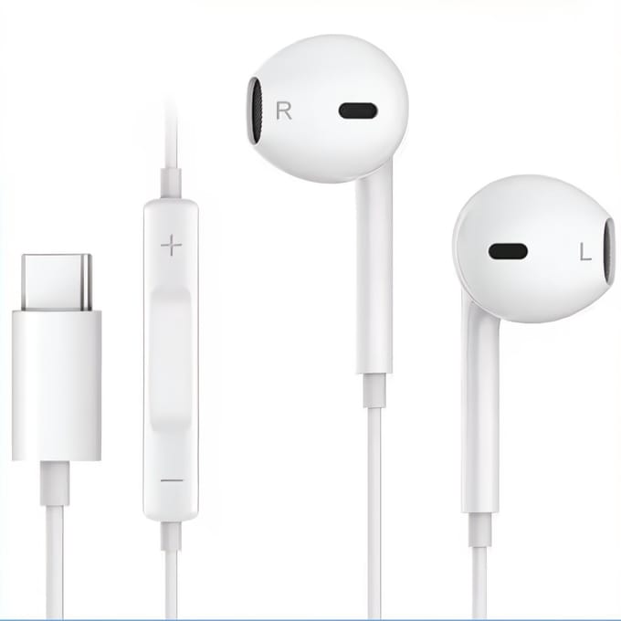 Kbstronics bedrade oordopjes USB-C aansluiting - Oortjes met draad en microfoon - USB-C - Wit - Slimme bediening