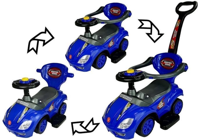 Mega Car 3 in 1 loopauto met duwstang - Groeit mee met je kind - Blauw