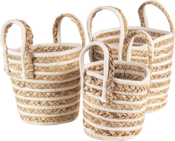 Clayre & Eef Opbergmand Set van 3 Ø21x20 cm Beige Bruin Zeegras