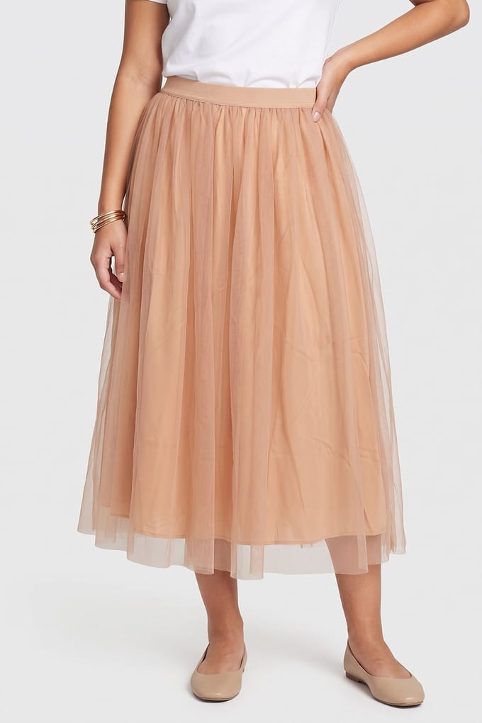 ARKET Jolivia Tulle Skirt Beige Maat: 36 | Midi Rokken Outlet | Dames | Beige
