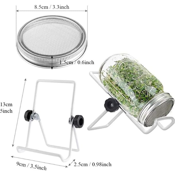 Kiempot met roestvrijstalen 304 zeefdeksel, wijde hals, kwart Mason kiemer white