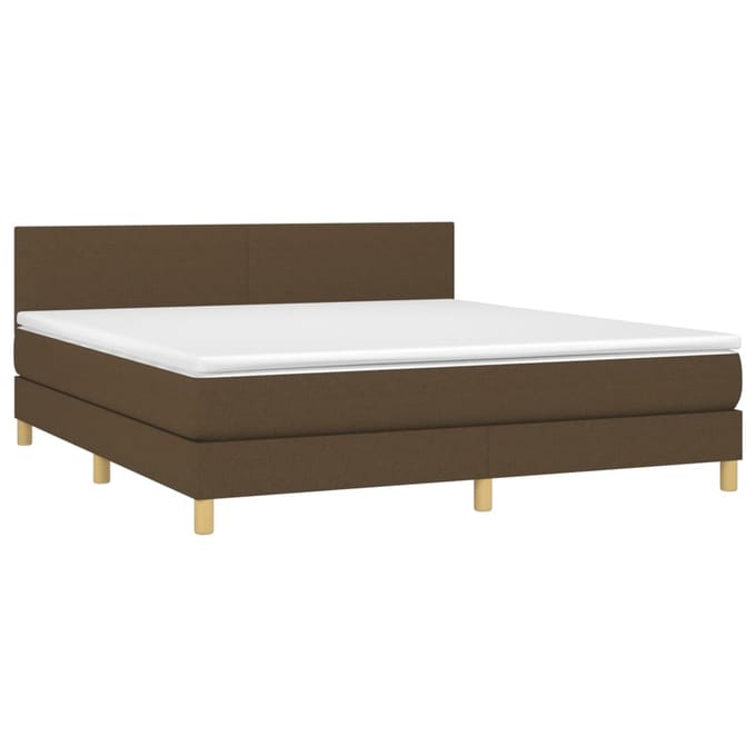 vidaXL - Boxspring - met - matras - en - LED - stof - donkerbruin - 160x200 - cm