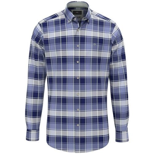 Fynch-Hatton Overhemd Washed Oxford Allover Check Crystal Blue-Dark Blue / male