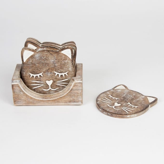 Sass & Belle - Onderzetters met Houder - Kat