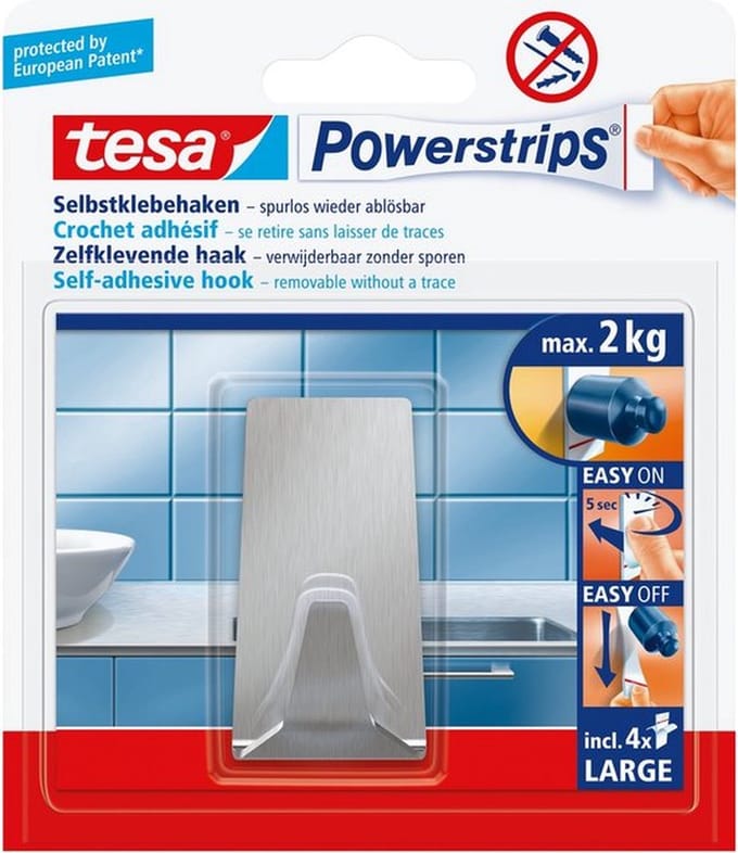 tesa Powerstrips® haak L metaal rechthoekig