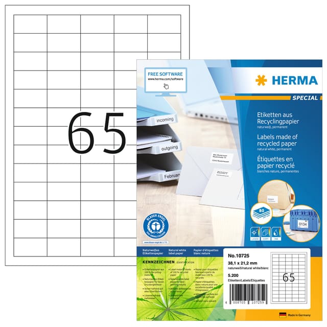 Etiket HERMA recycling 10725 38.1x21.2mm wit 5200 stuks