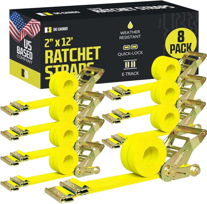 Ratel Spanbanden - Cargo Tie-Downs - Lading Zekeren - E-Track Systeem - 2" x 12' - Geel