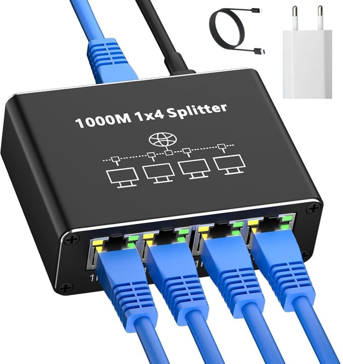 LAN-splitter 1 naar 4 - 1000 Mbps Ethernet Switch met USB-C