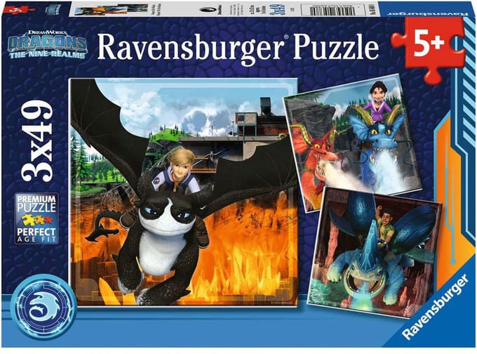 Ravensburger puzzel 3 puzzels - Dragons - 49 stukjes kinderpuzzel.