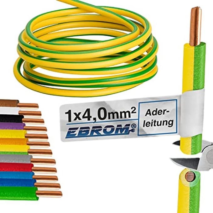 Stijf Eendraads Aderleiding 1x4 mm² - Groen/ Geel - Kies uit 10 tot 50 m