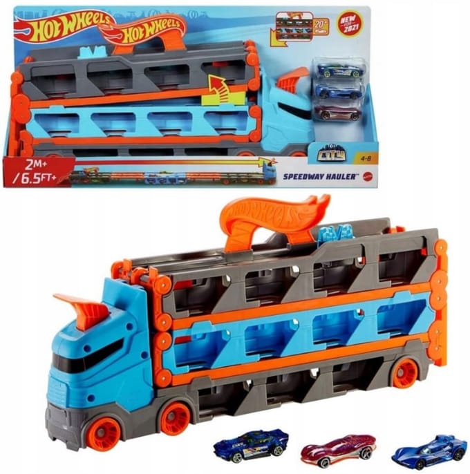 Hot Wheels Transporter 2-in-1: Racebaan met 20+ auto's en Launcher