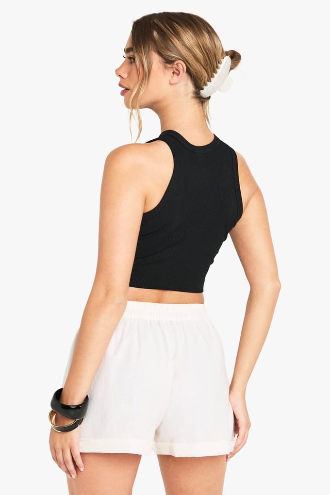 boohoo Dames Linnen Turn Up Shorts | Steen | Maat: 38