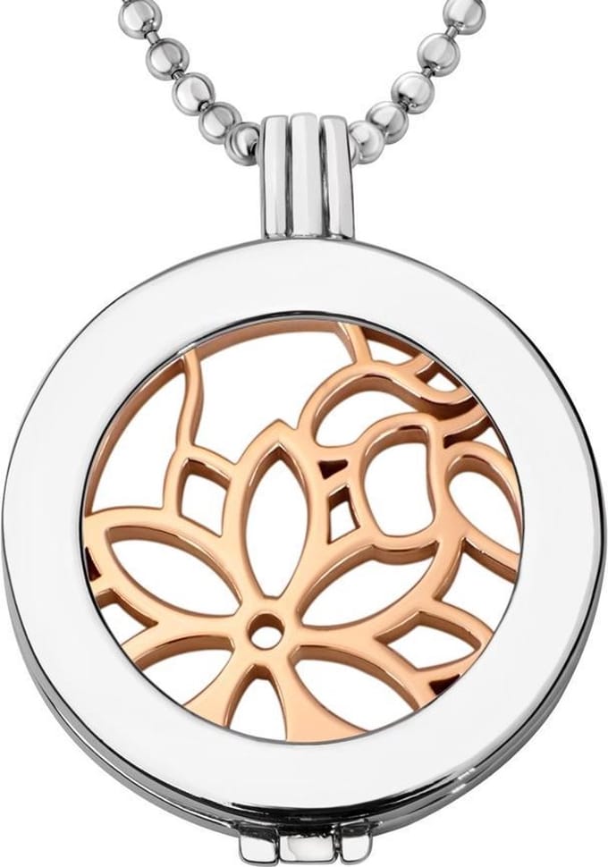 Munthouder met Ketting en Munt 33mm Bloem - Zilverkleurig - ERHS799