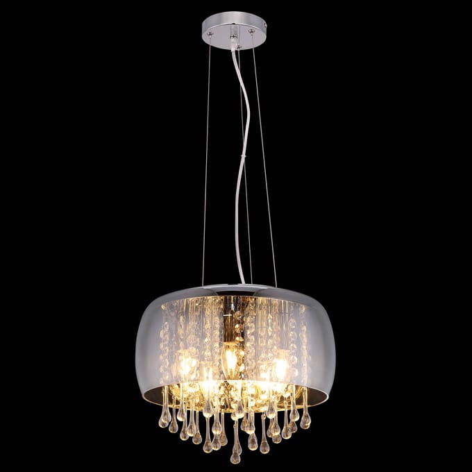 Hanglamp - chroom - Kalla - metaal smoke glas - Ø 35cm - E14 - 15809H - Globo
