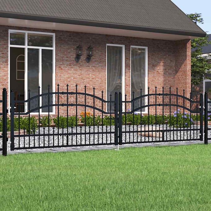 Portail de jardin KAMPEN avec Pointe de Lance Noir 302 x 78 cm Acier