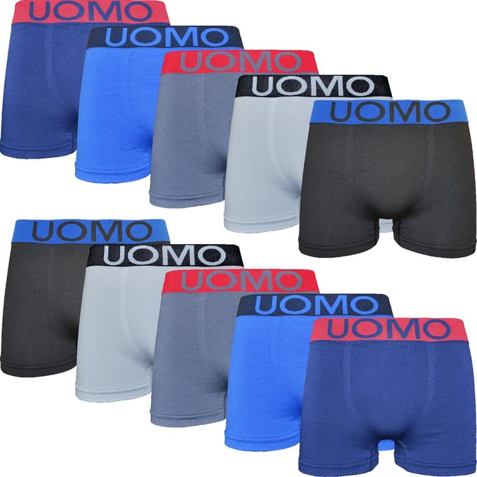 Microfiber Boxershorts Heren - 10-Pack - Uomo - Naadloos - Effen - Blauw - Rood - Maat M/L