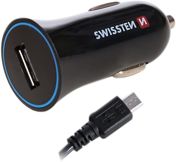 Swissten Autolader 1A met Micro-USB Kabel – Zwart