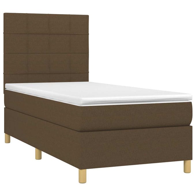 vidaXL - Boxspring - met - matras - en - LED - stof - donkerbruin - 80x200 - cm