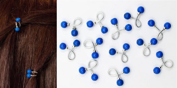 Haar binders met houten kralen blauw