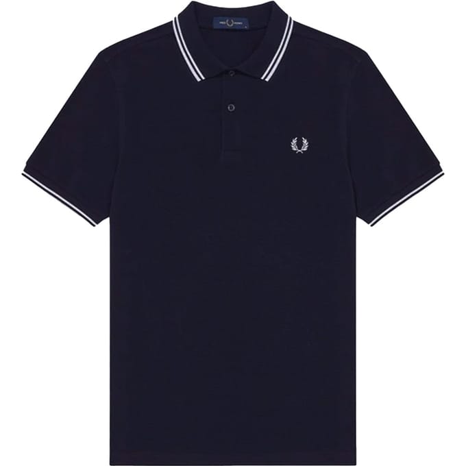 Fred Perry Heren Twin Tipped Poloshirt in Marineblauw/Wit/Wit