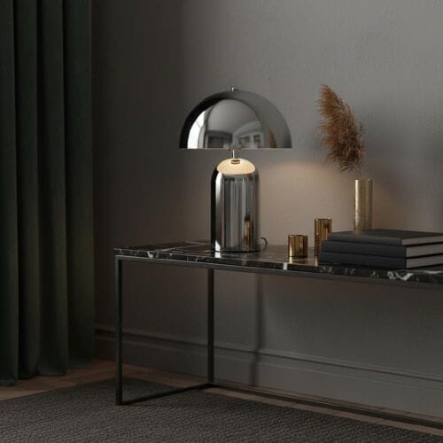 LUSENZ Asteri - Mushroom lamp 40 cm - E14 fitting - Retro design - Dressoir lamp - Chroom metaal - Met aan/uit-schakelaar
