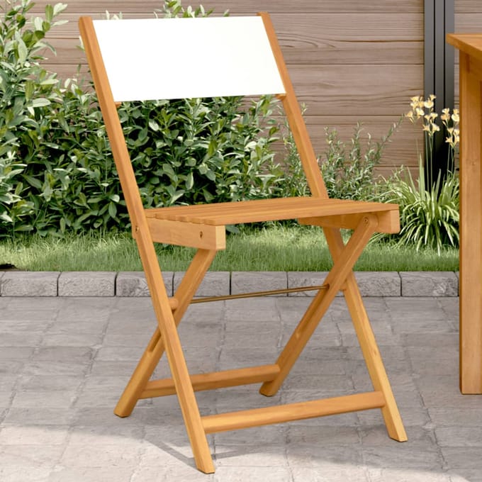 vidaXL - Opklapbare - stoelen, - 2 - stuks, - crèmewit, - massief - acaciahout - en - stof.