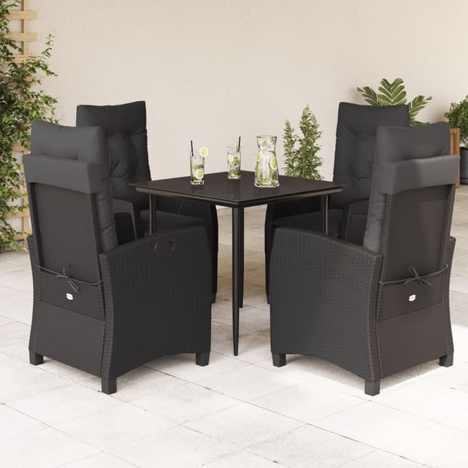 vidaXL - 5-delige - Tuinset - met - kussens - poly - rattan - zwart