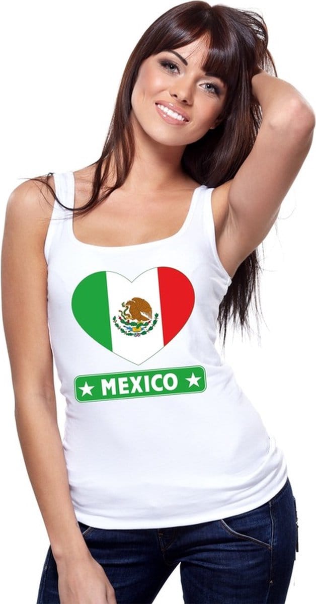 Mexico singlet shirt/ tanktop met Mexicaanse vlag in hart wit dames L