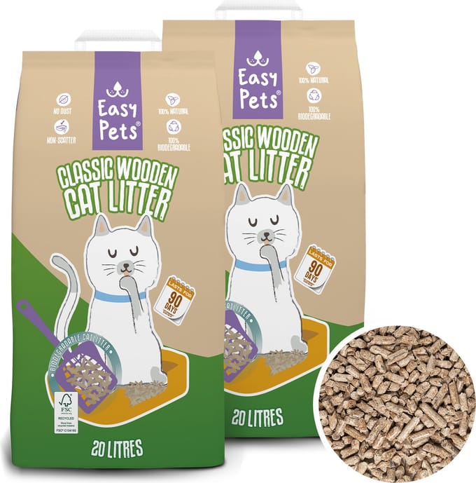 Easypets Kattenbakvulling - Houtkorrel - 2 x 10KG (20KG - 40L)