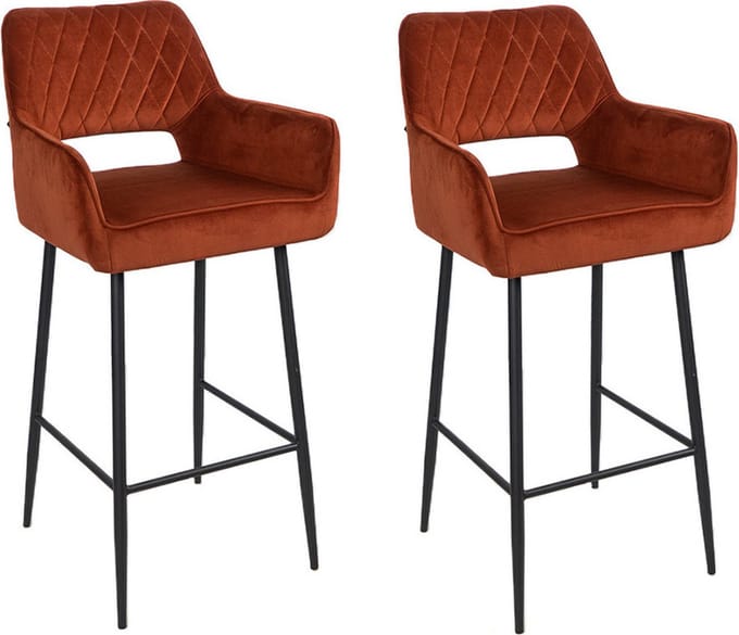 Bronx71® Velvet barkruk Mika koper 78 cm - Barkrukken set van 2 - barstoel