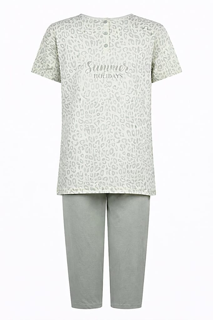 Dames Pyjama - Katoen - Zomer - 3/4 broek - Groen Cheeta - Maat S