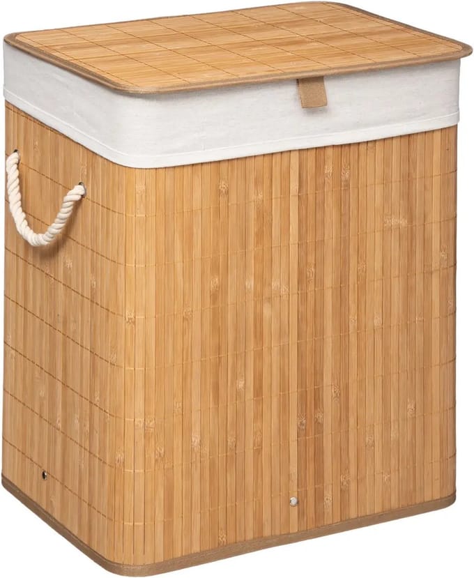 5Five Wasmand van bamboe - 60 liter - 41 x 30 x 50 cm - met deksel