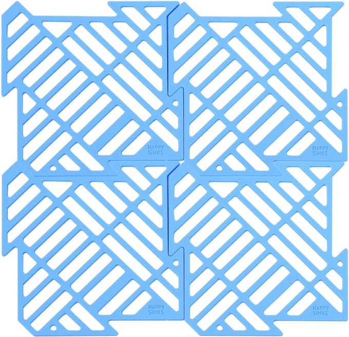 Happy SiNKS Gootsteenmat Siliconen - Afdruipmat - Set van 4 - Blauw