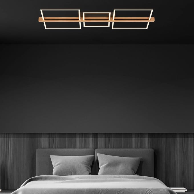 Briloner LED plafondlamp Moldura, 108 x 35 cm, hout, metaal, zwart