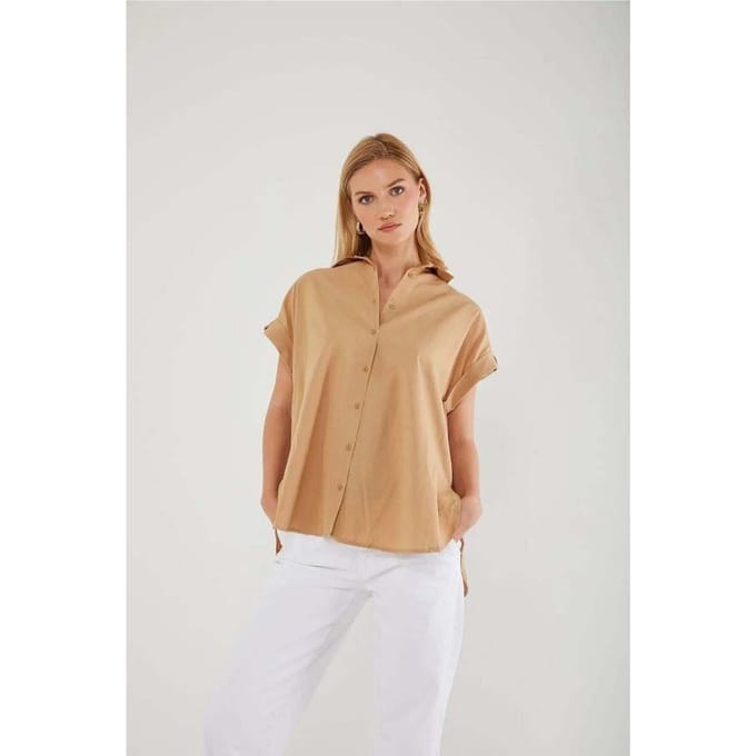 Overmaatse Korte Mouwen Poplin Overhemd met Knopen